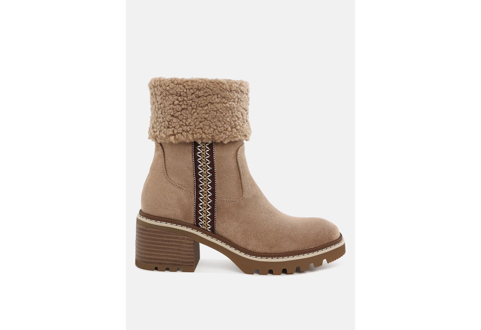 London Rag Womens Woolly Faux Fur and Embroidery Detail Boots