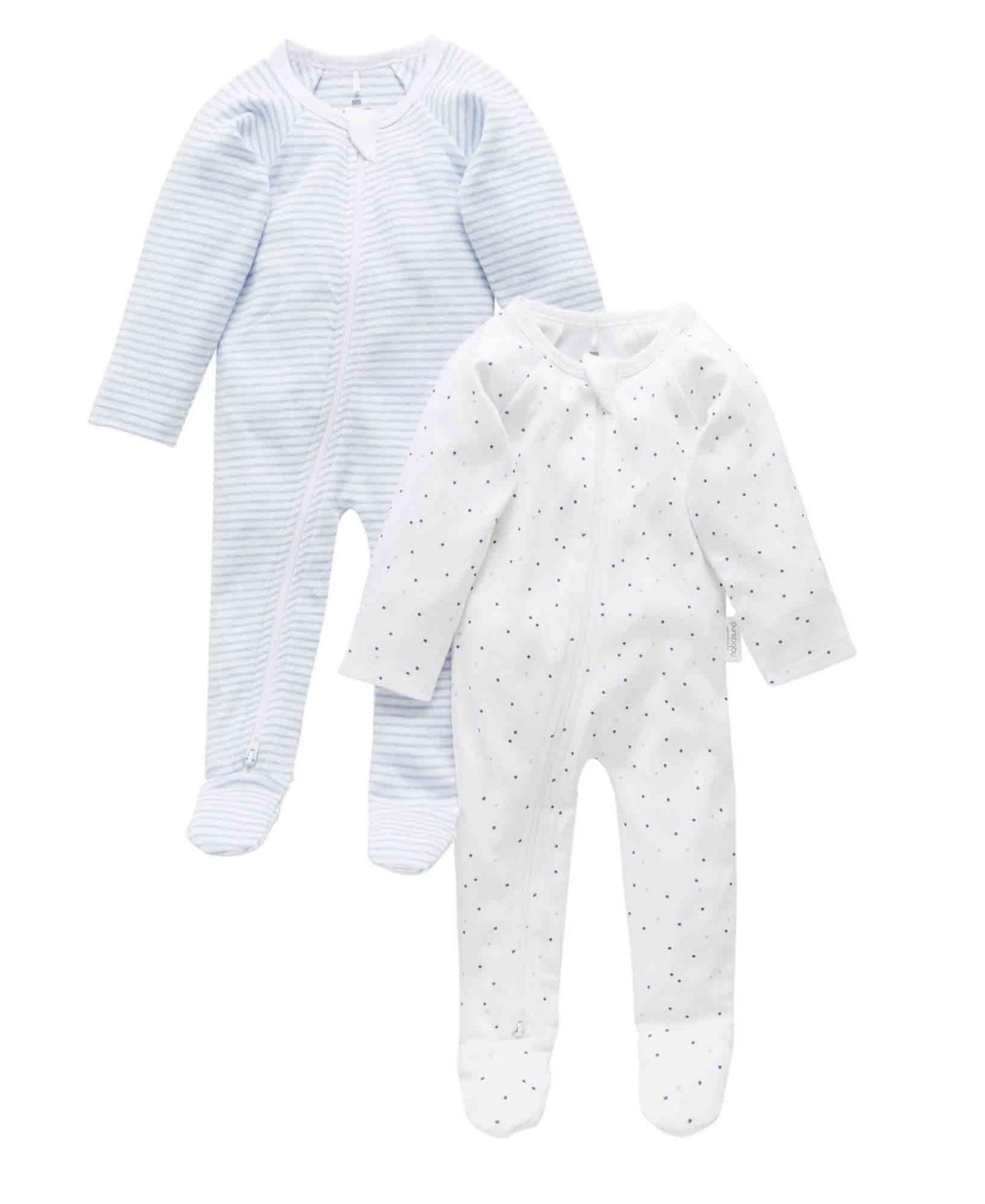 Purebaby Baby Boys 2 Pack Zip Coverall