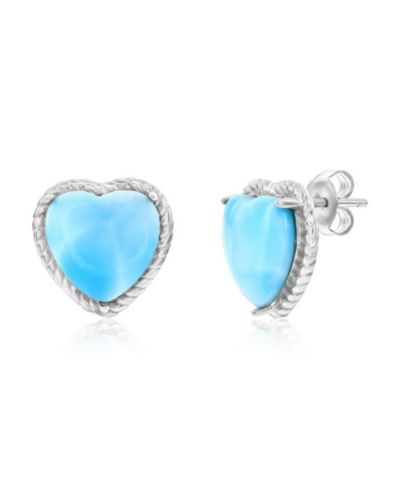 Серьги-гвоздики Caribbean Treasures Sterling Silver Larimar Heart Rope Design