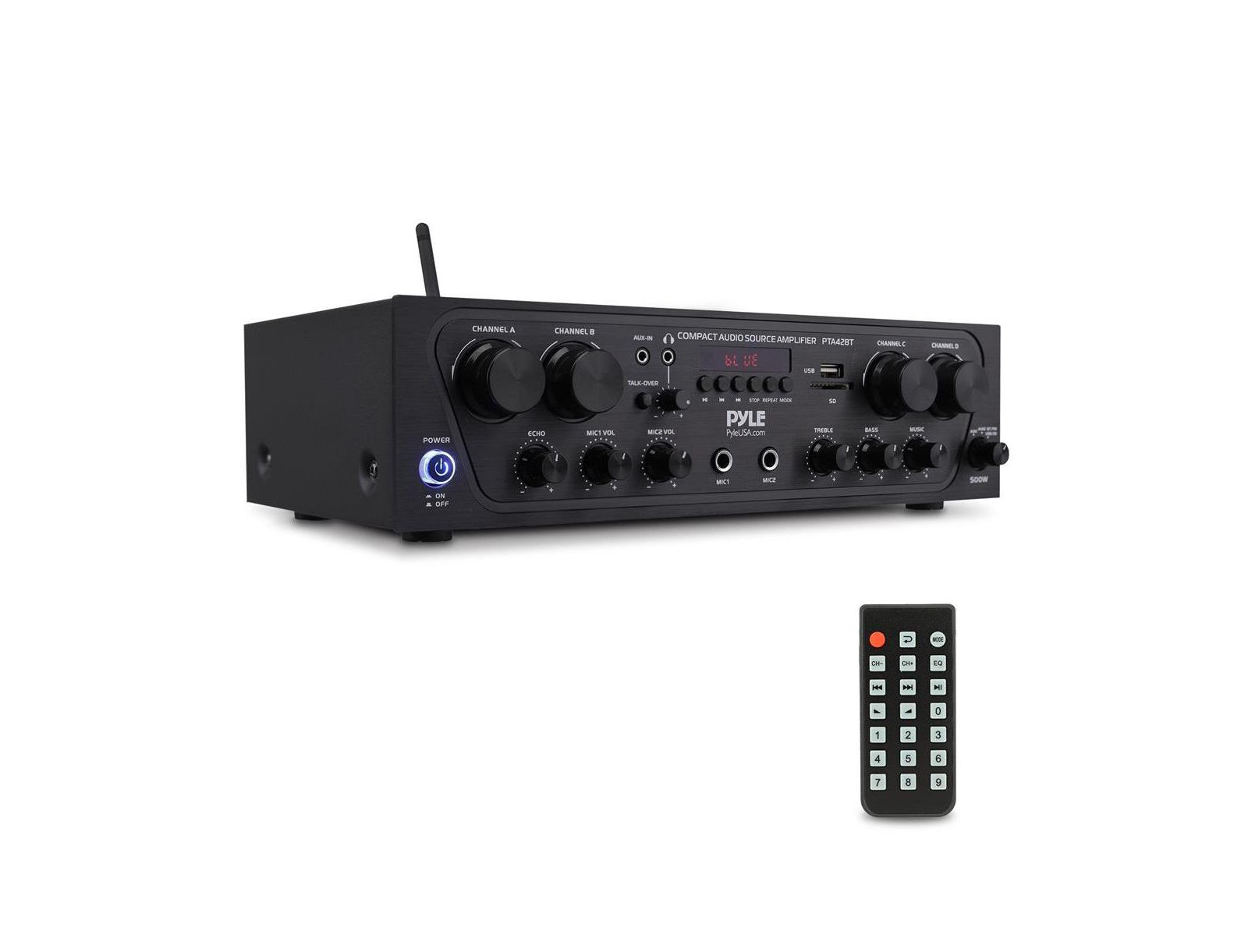 Pyle 4-Channel Bluetooth 500-Watt Home Audio Amplifier