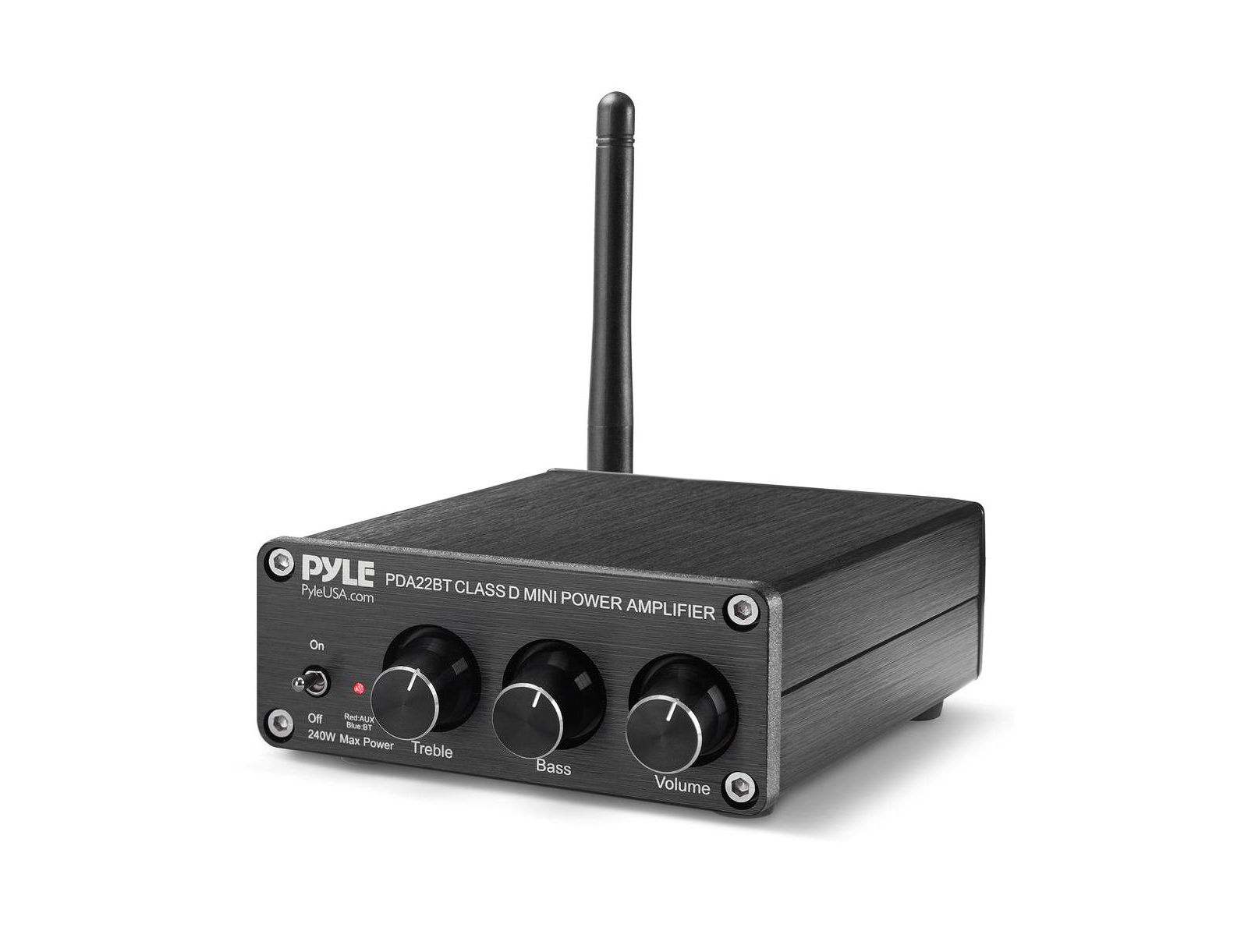 Pyle 240W Mini Bluetooth Stereo Amplifier, 2-Channel Compact Audio Receiver with Bass and Treble Controls