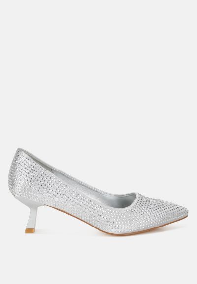 London Rag Women's Dinah Rhinestones Embellished Kitten Heel Pumps