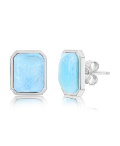 Caribbean Treasures Серьги-гвоздики Larimar Rectangle Sterling Silver