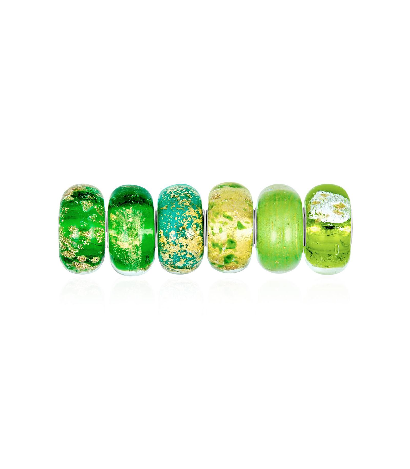Bling Jewelry Mixed Murano Glass Swirl Charm Bead for Bracelet .925 Sterling Silver 6 Set