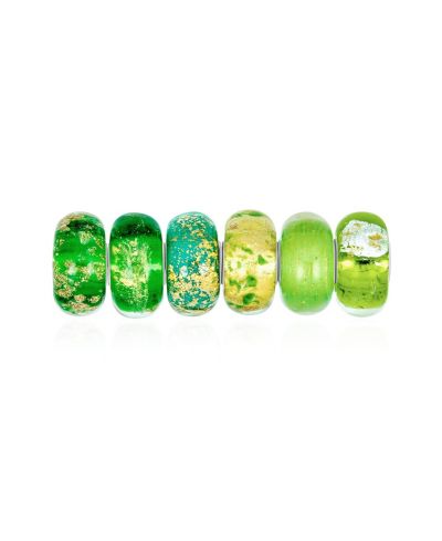 Bling Jewelry Mixed Murano Glass Swirl Charm Bead for Bracelet .925 Sterling Silver 6 Set