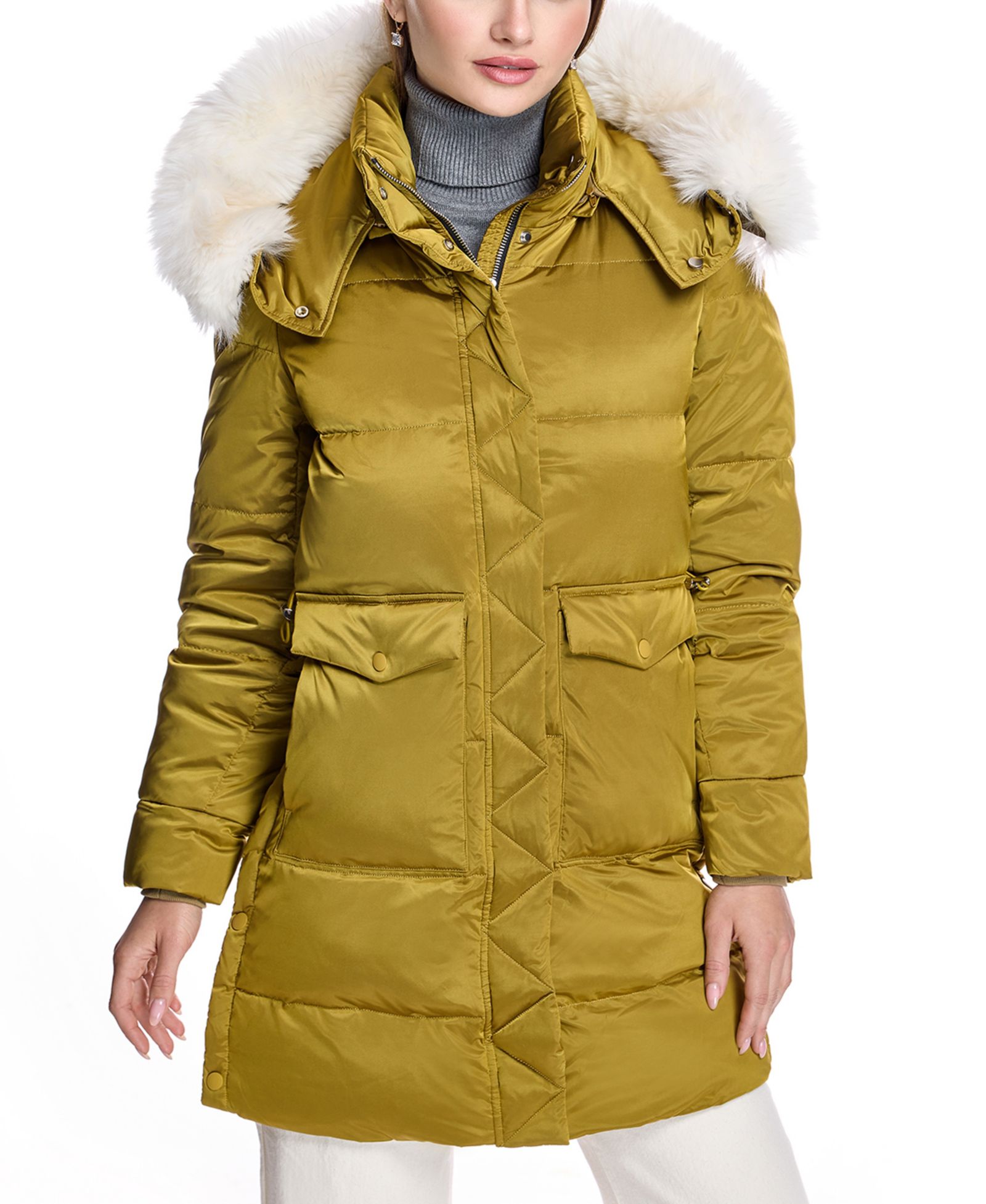 Julia & Stella by Maximilian Women's Puffer Coat with Shearling Trim