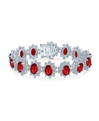 Bling Jewelry Crown Halo Red Oval CZ Cocktail Statement Bracelet Silver Plated 7.5 Inch