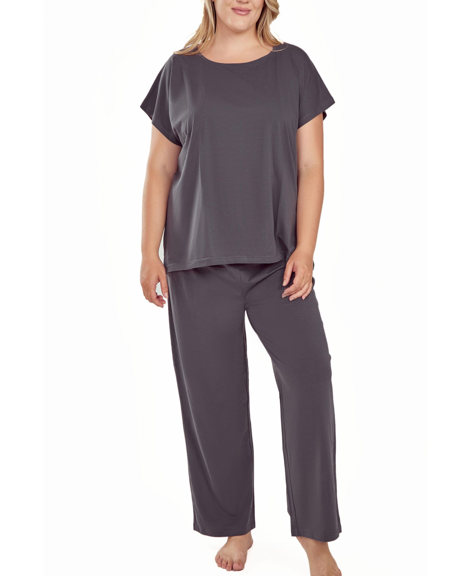 iCollection Plus Size Soft Knit Top and Crop Pant Pajama Set