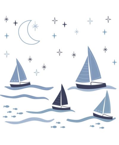 Наклейки на стену Lambs & Ivy Little Skipper Nautical Sailboat, Moon & Stars