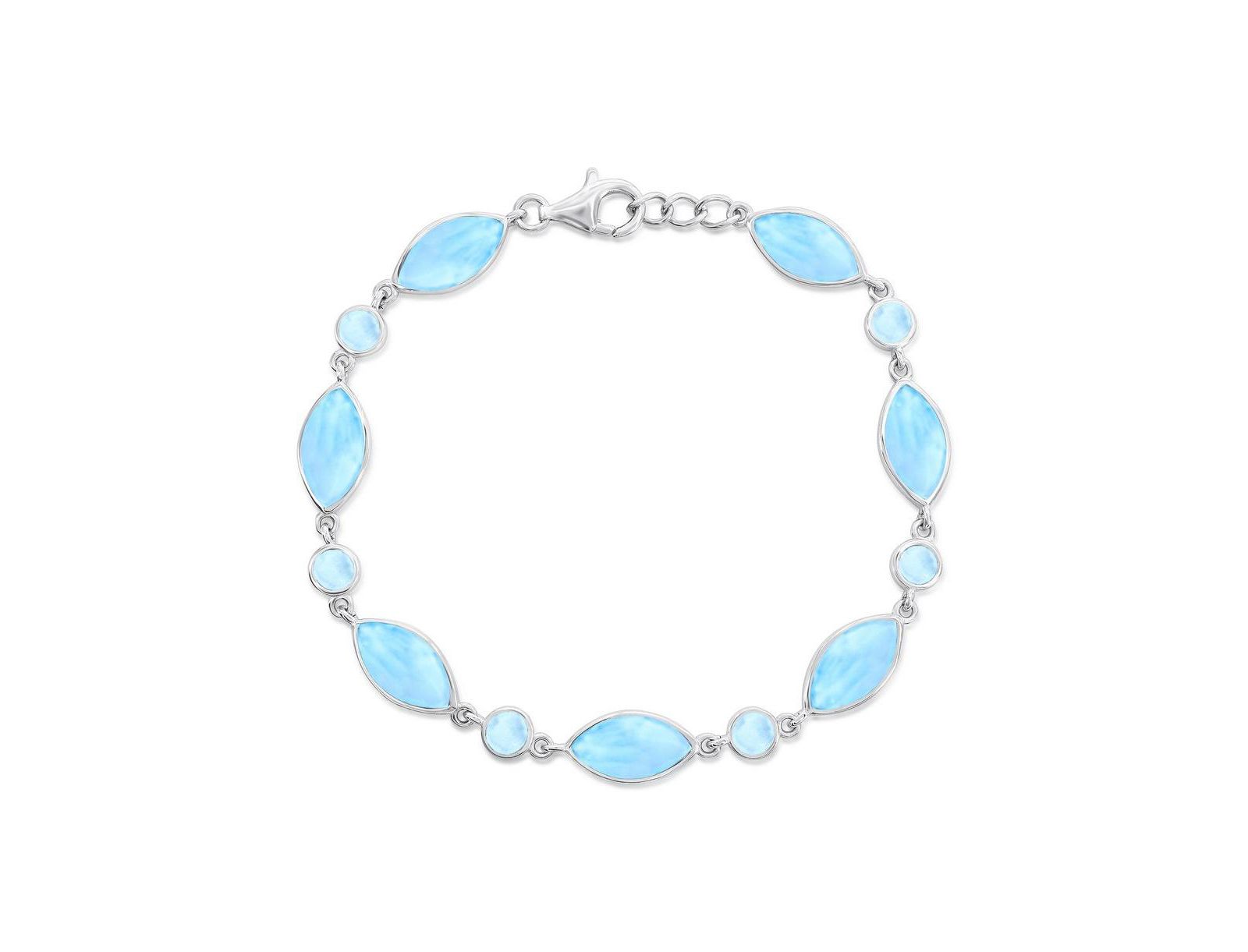 Caribbean Treasures Sterling Silver, Marquise & Round Larimar Bracelet