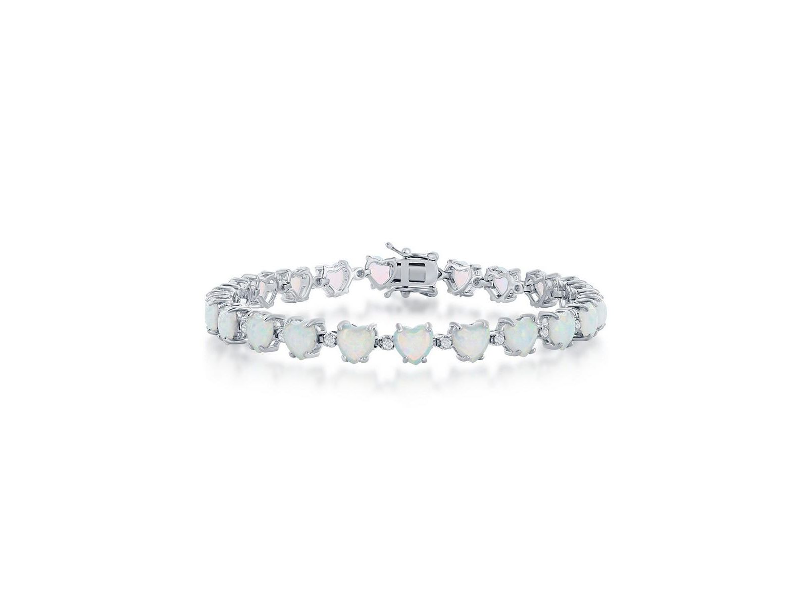 Caribbean Treasures Sterling Silver Synthetic Opal Hearts & CZ Linked Bracelet
