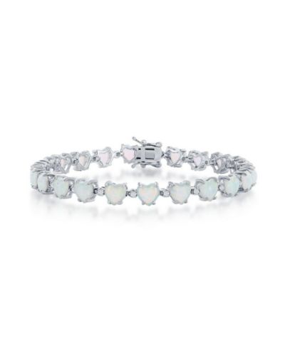 Caribbean Treasures Sterling Silver Synthetic Opal Hearts & CZ Linked Bracelet