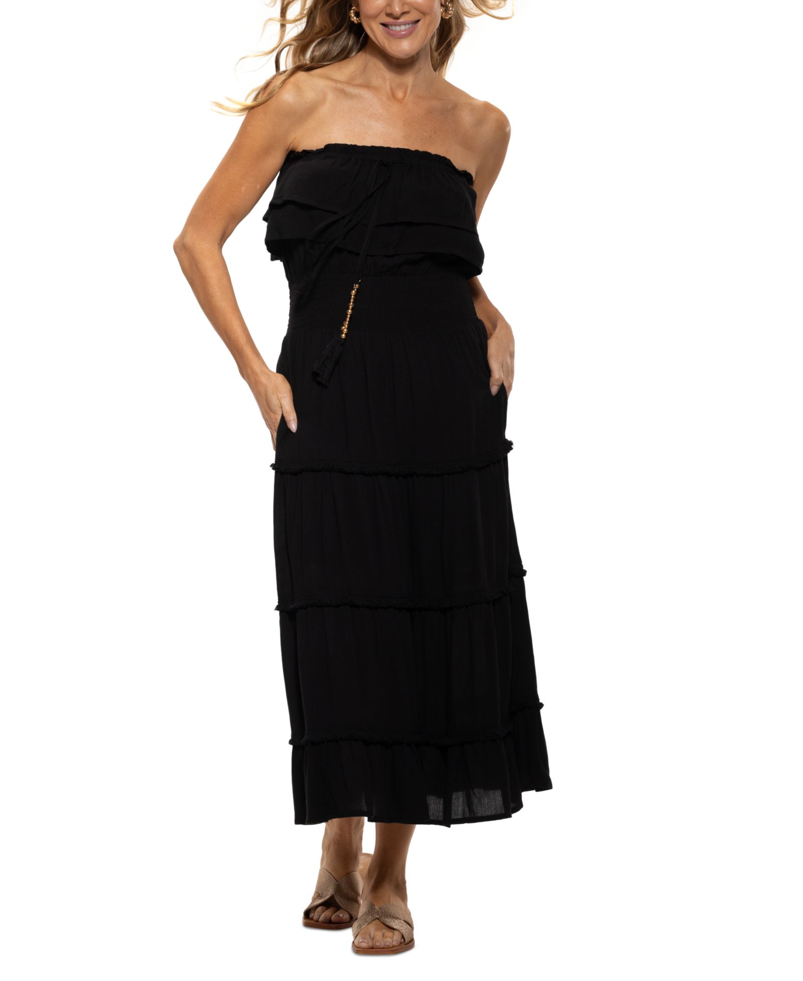 Женское платье Dotti Women's Ruffled Smocked-Waist Tiered Cover-Up