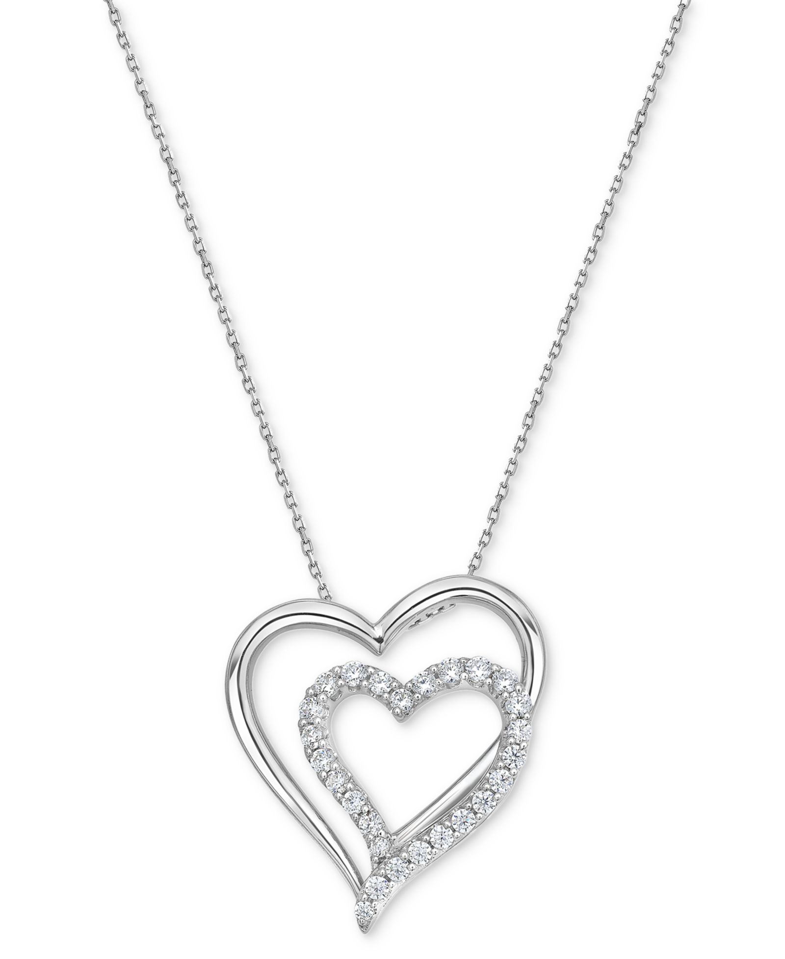 Подвеска Diamond Double Heart 18" в стерлинговом серебре (1/2 ct. t.w.)