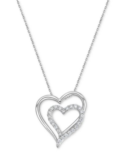 Подвеска Diamond Double Heart 18" в стерлинговом серебре (1/2 ct. t.w.)
