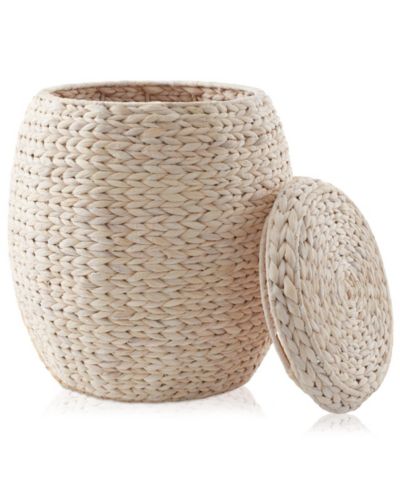 Casafield Round Handwoven Water Hyacinth Storage Basket with Lid
