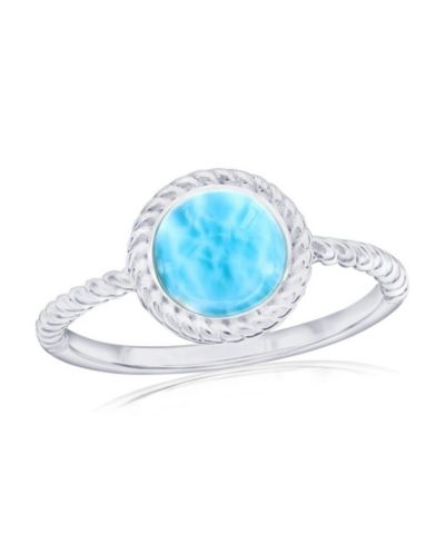 Caribbean Treasures Sterling Silver, Round Larimar Rope Design Ring