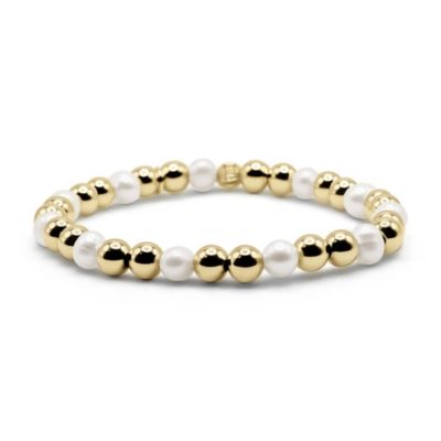 6mm Gold-Filled Ball and Freshwater Pearl Stretch Bracelet