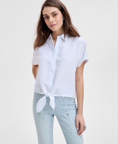 I.N.C. International Concepts Женский Linen-Blend Tie-Front Blouse