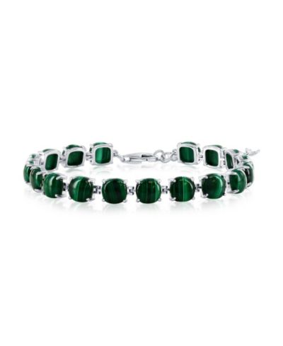 Caribbean Treasures Sterling Silver, 6.5mm 4-Prong Tennis Bracelet (Available in Larimar, Lapis, or Malachite)
