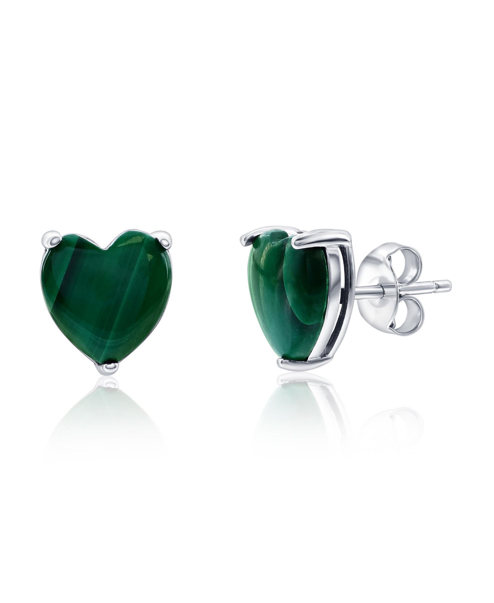 Caribbean Treasures Sterling Silver, 3-Prong Heart Stud Earrings (Available in Larimar, Lapis, Malachite or Kyanite)