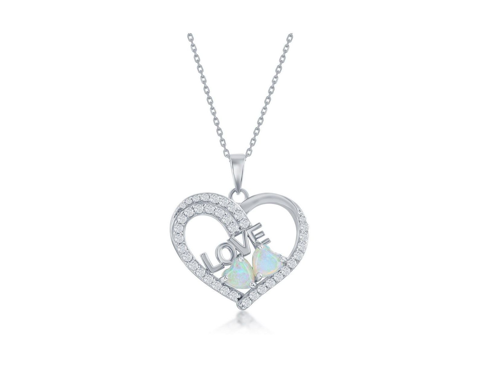 Caribbean Treasures Sterling Silver Synthetic Opal & CZ, Heart & Love Pendant