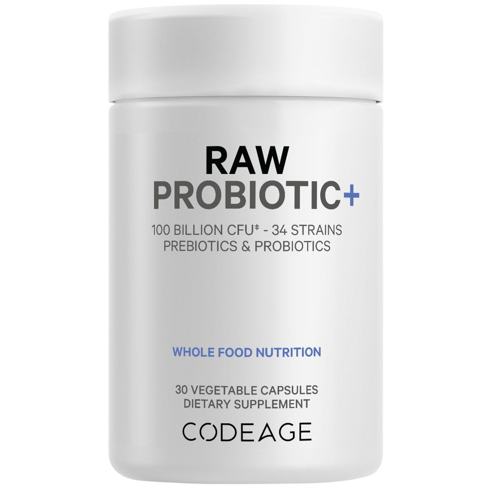 Codeage Raw Probiotic+ 100 Billion CFU, пищеварительные ферменты, пребиотики из сырых фруктов и овощей, 30 шт
