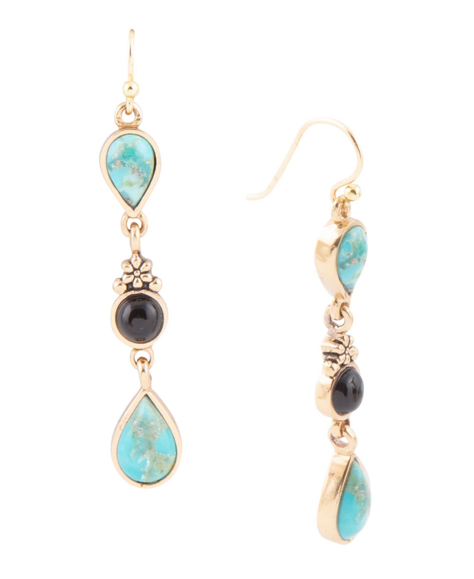 Серьги-подвески Barse Barcelona Genuine Turquoise Onyx Golden Bronze Teardrop Drop