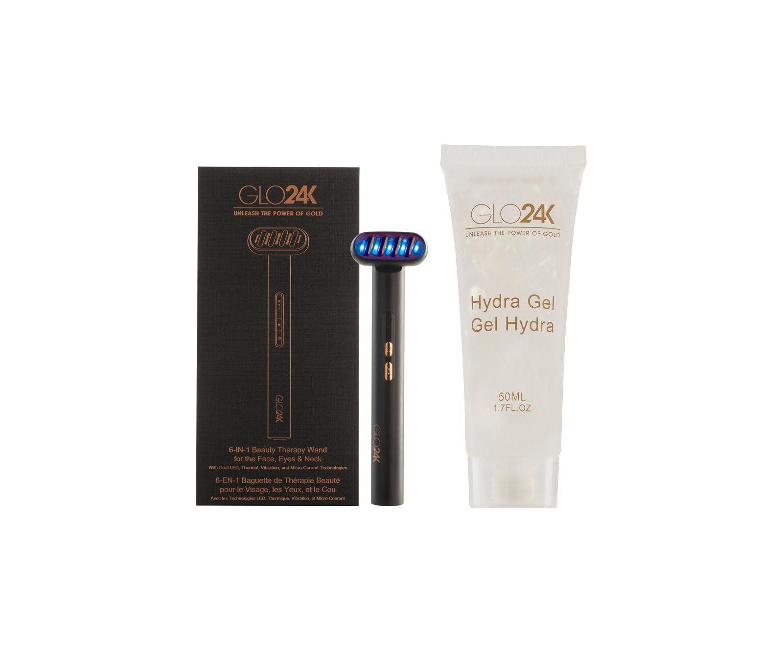 Аппарат для красоты GLO24K 6-в-1 + проводящий гидрогель Hydra Gel