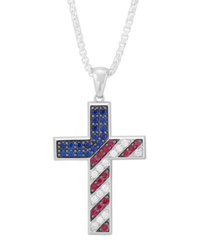 Мужская подвеска-кулон Grown With Love Flag Cross из стерлингового серебра с многоцветными камнями