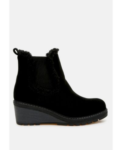 London Rag Womens Thunderhoof Faux Fur Lined Chelsea Boots