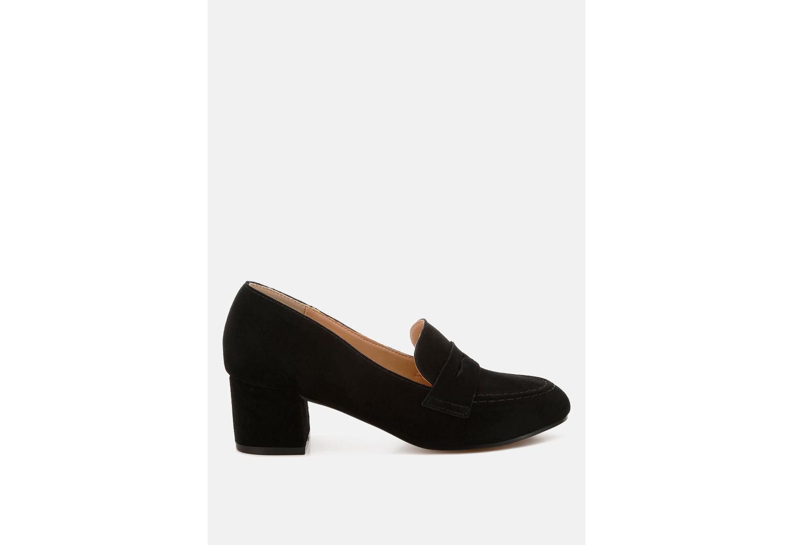 Rag and Co Womens Astra Block Heel Genuine Suede Loafers