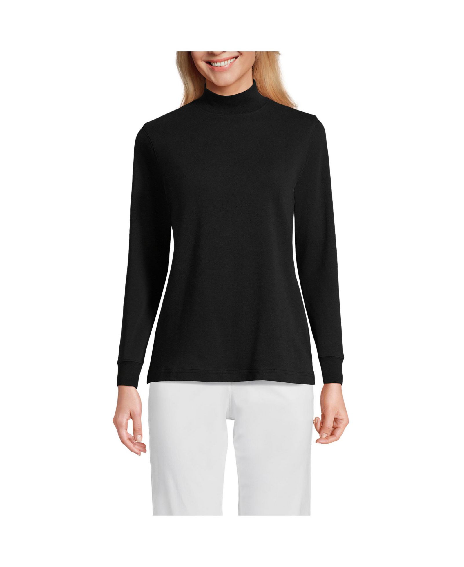 Lands' End Women's Relaxed Cotton Long Sleeve Mock Turtleneck