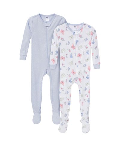 Gerber Toddler Girls Snug Fit Footed Pajamas, 2-Pack, Butterflies