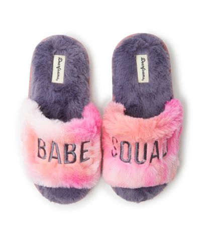 Dearfoams Kid's Girls Lana Fuzzy Slide Slipper Babe Squad