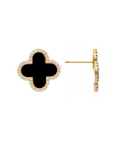 Серьги-гвоздики Onyx and Cubic Zirconia Flower
