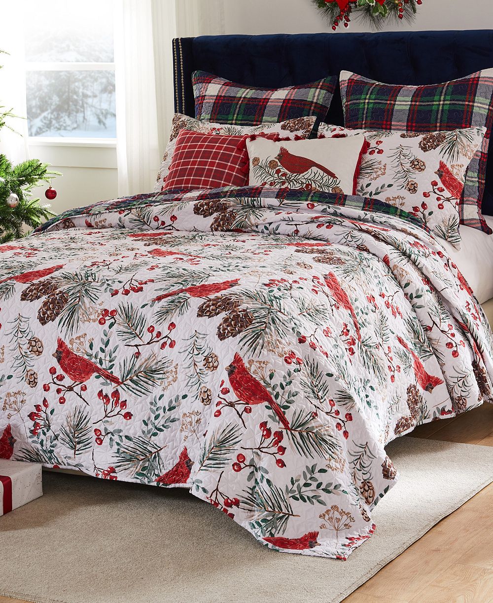 Greenland Home Fashions Комплект из 3 покрывал Cardinal Plaid Holiday, King