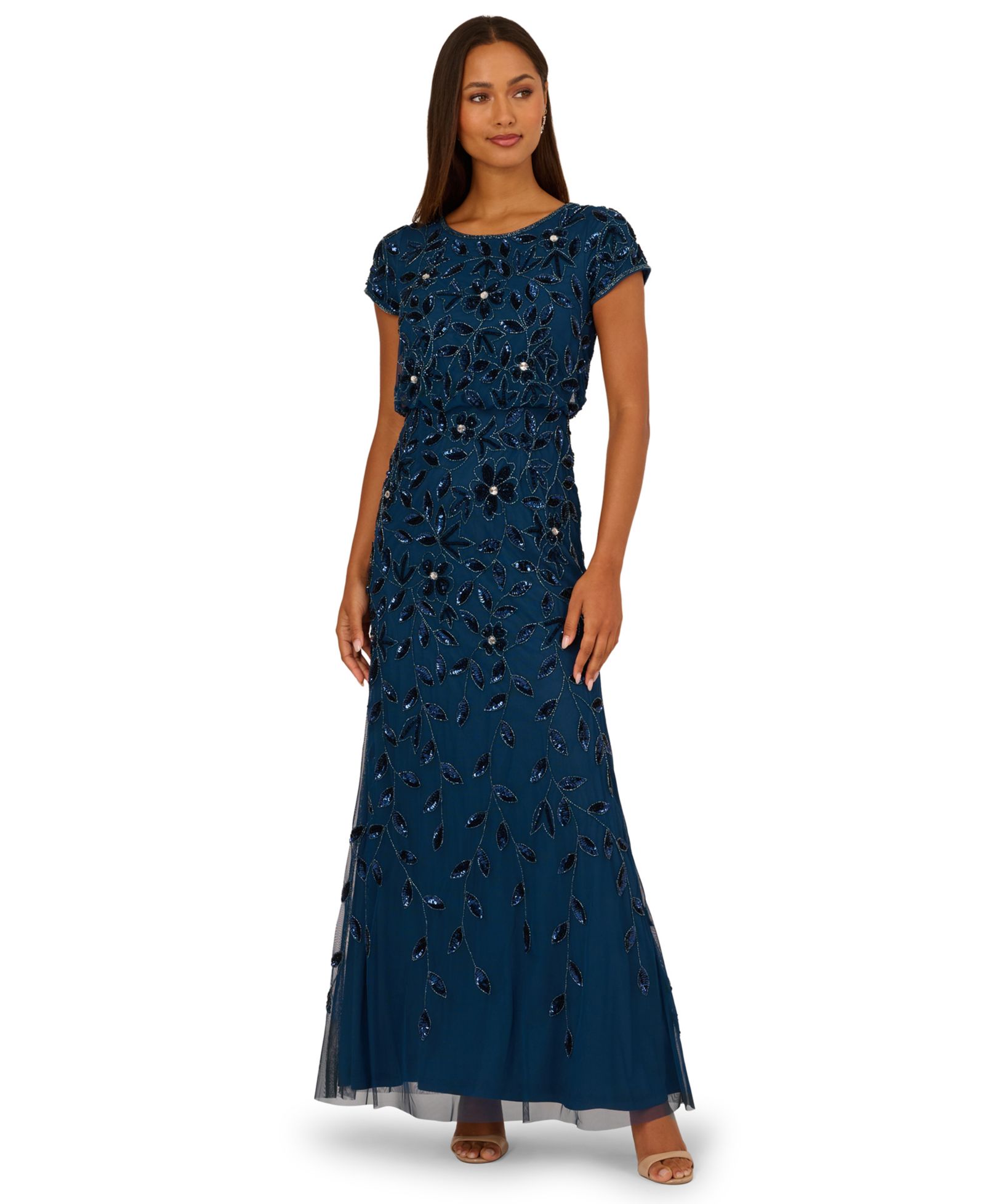 Женское вечернее платье Adrianna Papell Boat-Neck Beaded