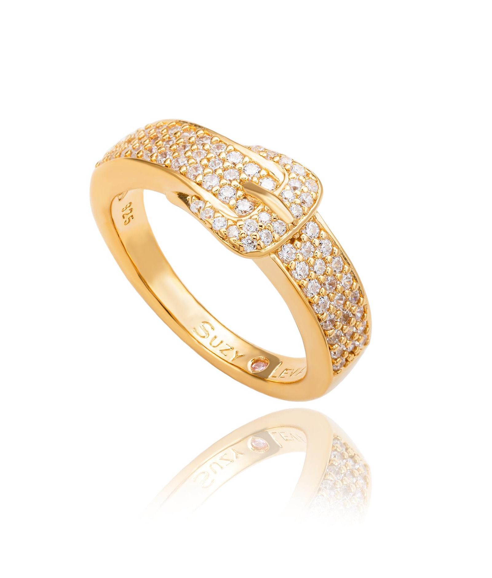 Suzy Levian Sterling  Cubic Zirconia Pave Belt Buckle Ring