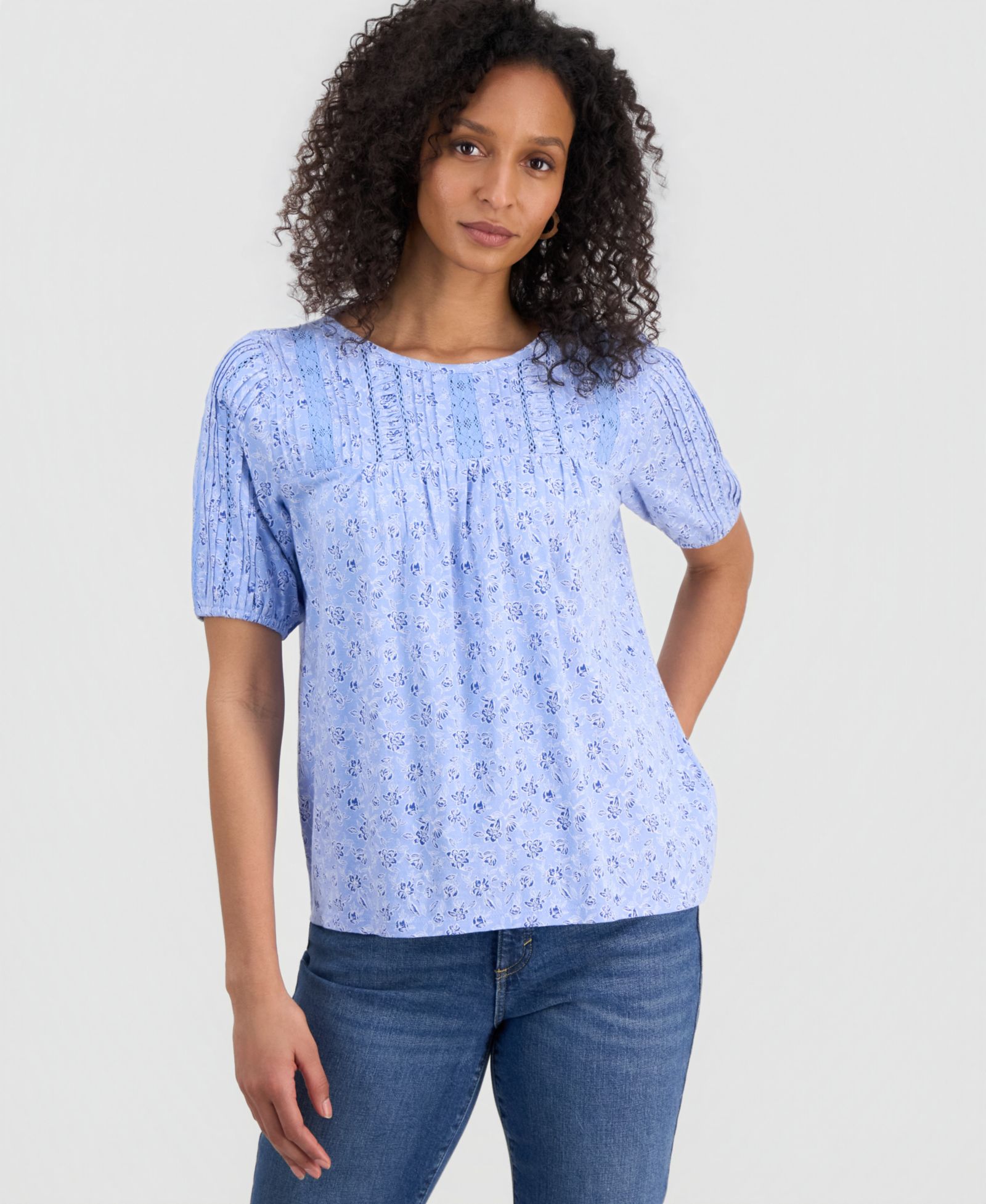 Женская хлопковая блузка с кружевом и коротким рукавом Petite от Style & Co