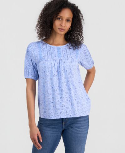 Женская хлопковая блузка с кружевом и коротким рукавом Petite от Style & Co