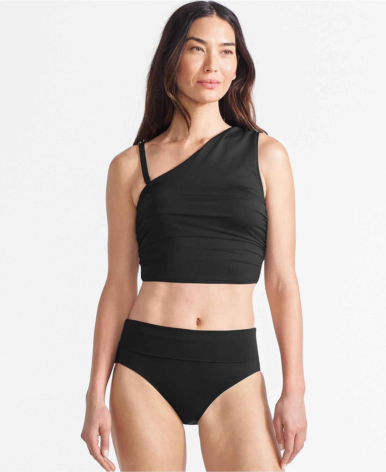 Lands' End Women's Ruched One Shoulder Midkini Top