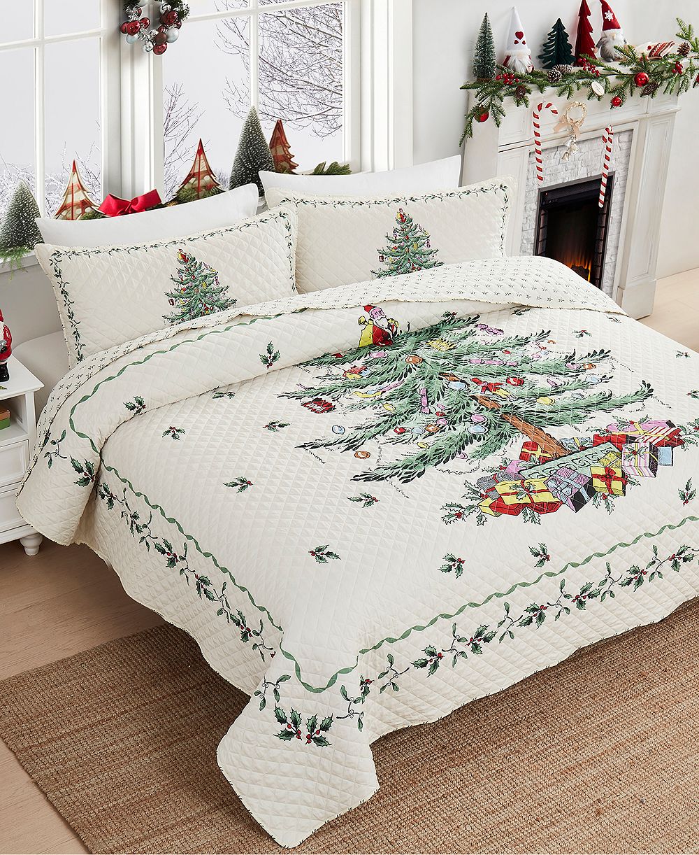 Spode Christmas Tree Reversible 3-Pc. Quilt Set, King