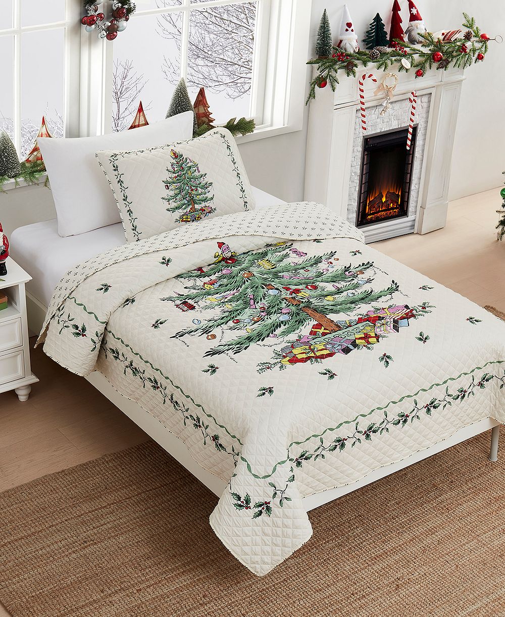 Комплект стеганых покрывал Spode Christmas Tree Reversible, 2 шт., Twin