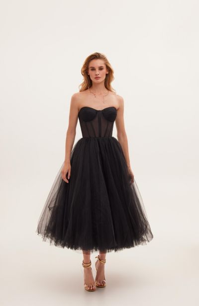 Milla Women's Strapless Puffy Tulle Midi Formal Occasion Dress
