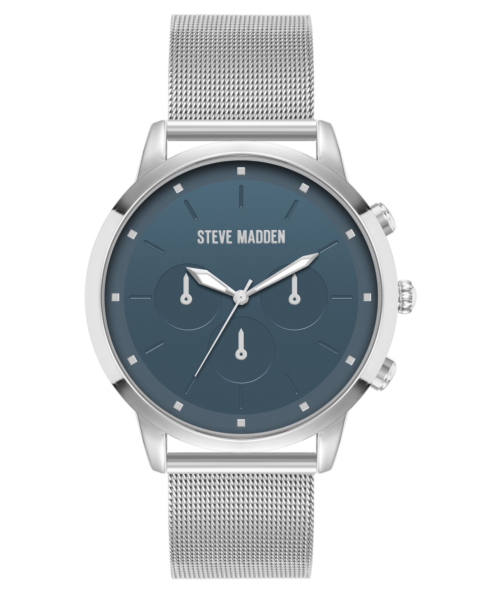 Мужские часы Steve Madden Minimalist Blue and Silver-Tone Stainless Steel Mesh Watch, 45mm