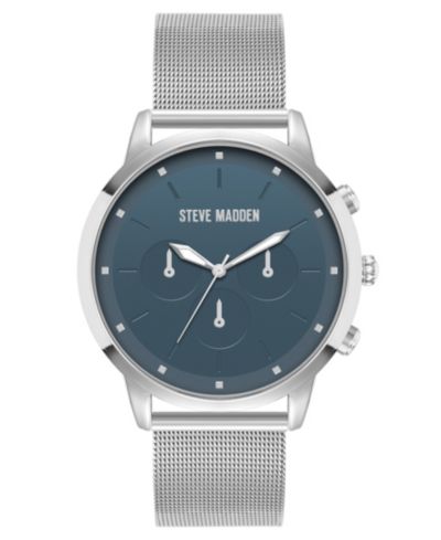 Мужские часы Steve Madden Minimalist Blue and Silver-Tone Stainless Steel Mesh Watch, 45mm