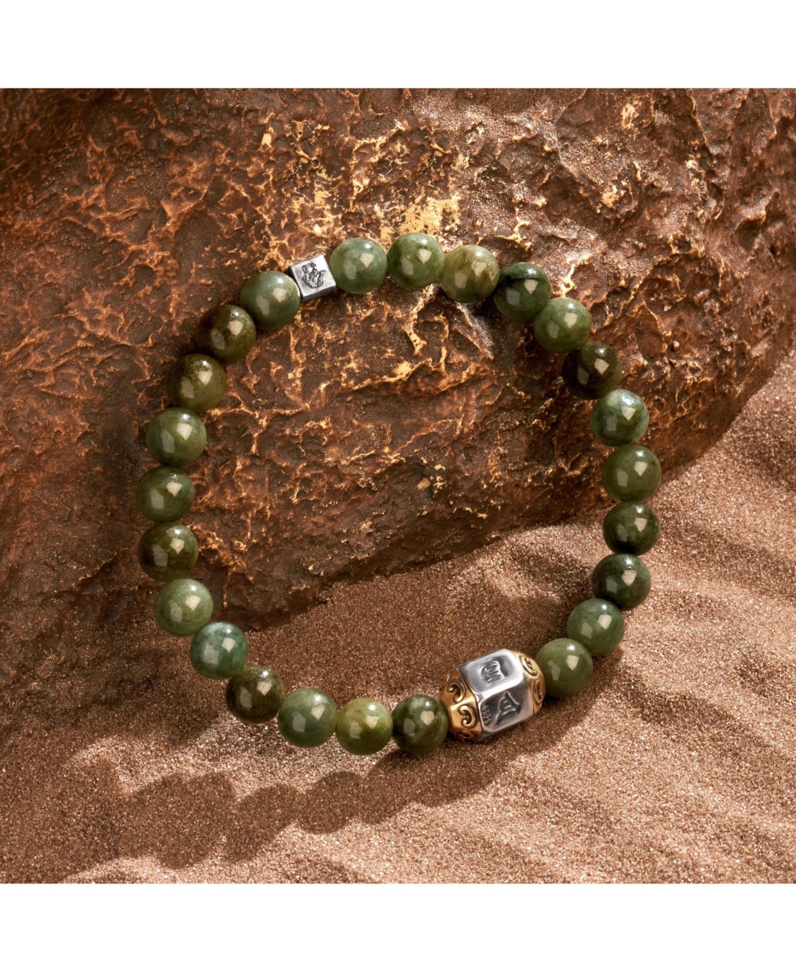 Karma and Luck Jade Silver Mantra Charm Bracelet