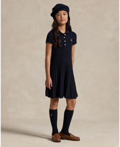 Детское трикотажное поло-платье Polo Ralph Lauren 7-16 с узором в косую вязь
