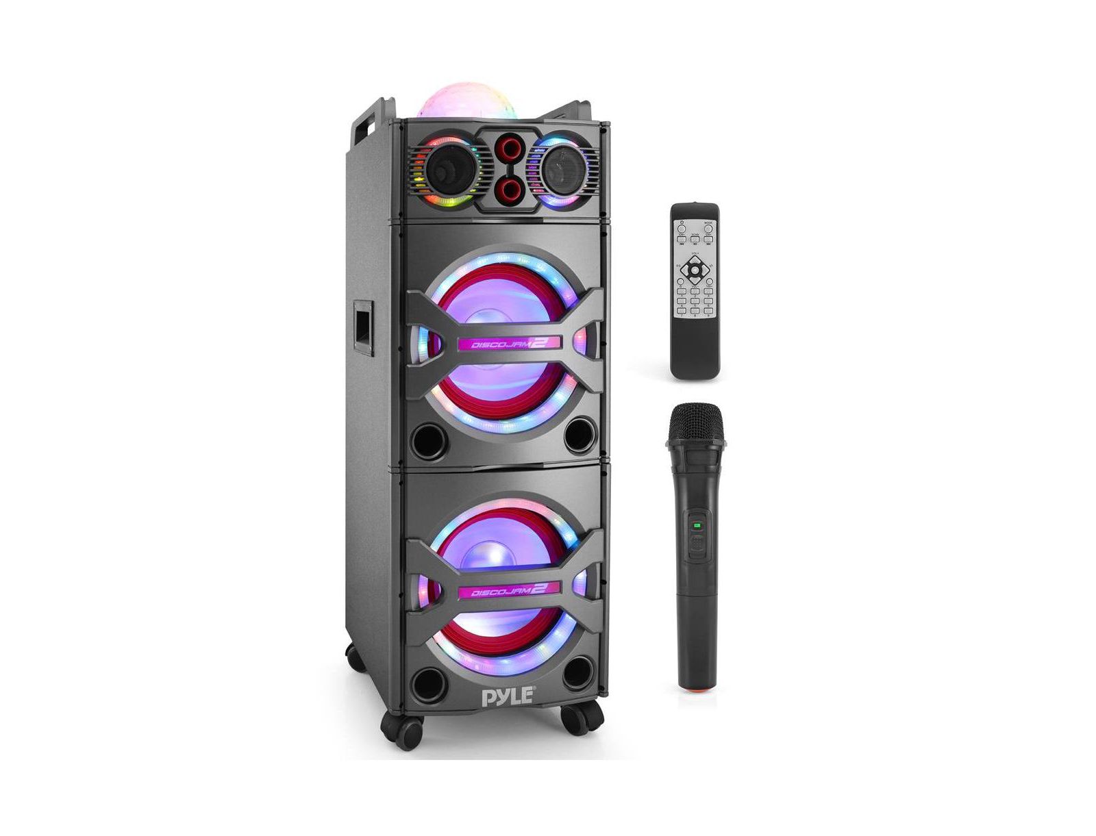 Pyle Bluetooth PA Loudspeaker Karaoke Entertainment System, Active Powered Speaker with Flashing DJ Party Lights